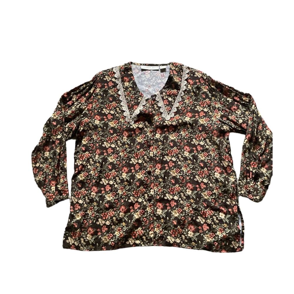 Vintage Floral Button up with Lace Collar Western Prairie Feminine 14/16 Rodeo